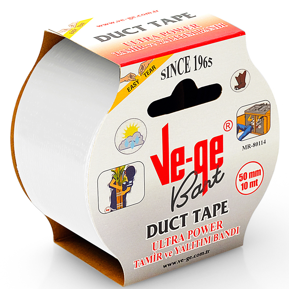 Vege Özel Amaçlı Bant Tamir ve Yalıtım Power Ducttape 50x10 Beyaz